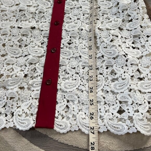 Bally Woman's White Long Sleeve Lace Shirt w/ Red Trim Size 10 Made In Italy - Picture 9 of 14